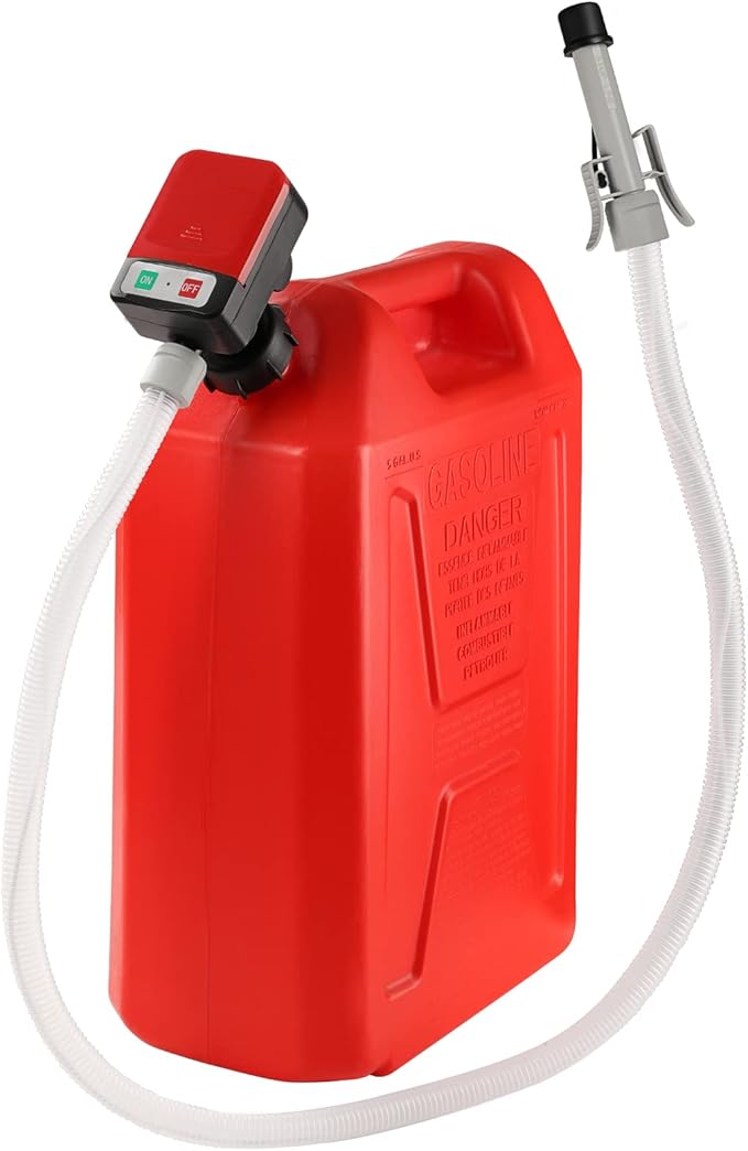FPOWER Automatic Fuel Transfer Pump - AA Battery Powered, Gas Pump With Quick Flow Control & Stop, Extra Long Hose, Portable for Oil, Diesel, Gasoline