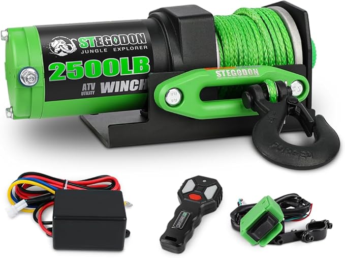 2500 lb. ATV/UTV Electric Winch, 12V Waterproof Synthetic Rope Winch,Electric Winch with Wired Remote and Wireless Remote for ATV UTV Towing,Boat,Off-Road