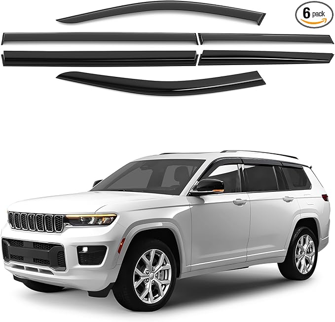 Window Deflectors Smoke Tinted Tape-On Side Window Vent Visor Deflectors Rain Guards Compatible with Jeep Grand Cherokee L 2021-2026 - 6pcs. GW0267