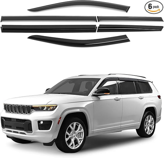 Window Deflectors Smoke Tinted Tape-On Side Window Vent Visor Deflectors Rain Guards Compatible with Jeep Grand Cherokee L 2021-2026 - 6pcs. GW0267