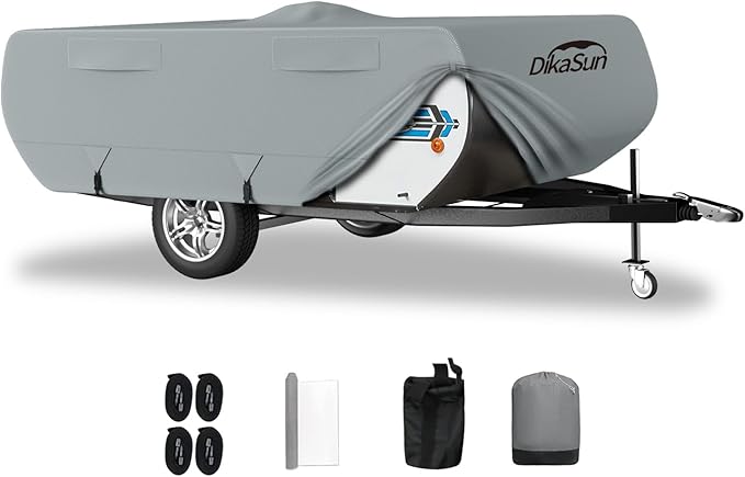 Pop Up Camper Cover 8'-10', 7 Layers Waterproof Pop-up Tent Trailer Cover Anti-UV Folding Camper RV Cover for Motor Home