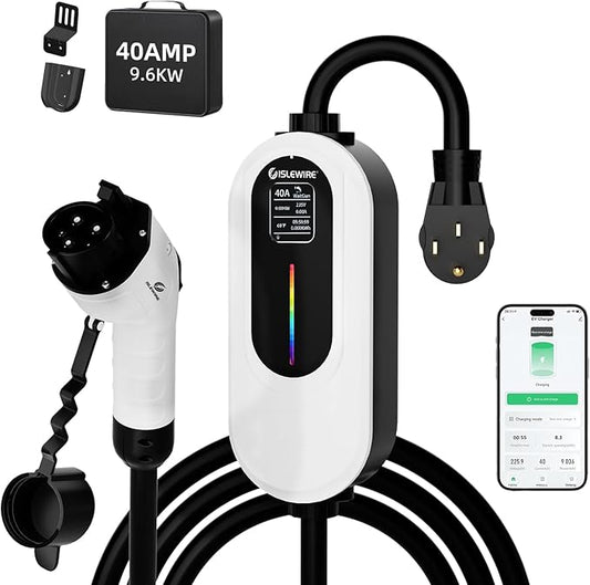 Level 2 EV Charger 40A 240V, 9.6kW Fast Charging with WiFi & APP Control, Plug-and-Play Portable EVSE, Adjustable Current & Delay Timer, 25FT Cable, NEMA 14-50 Plug, ETL Listed for All SAE J1772 EVs