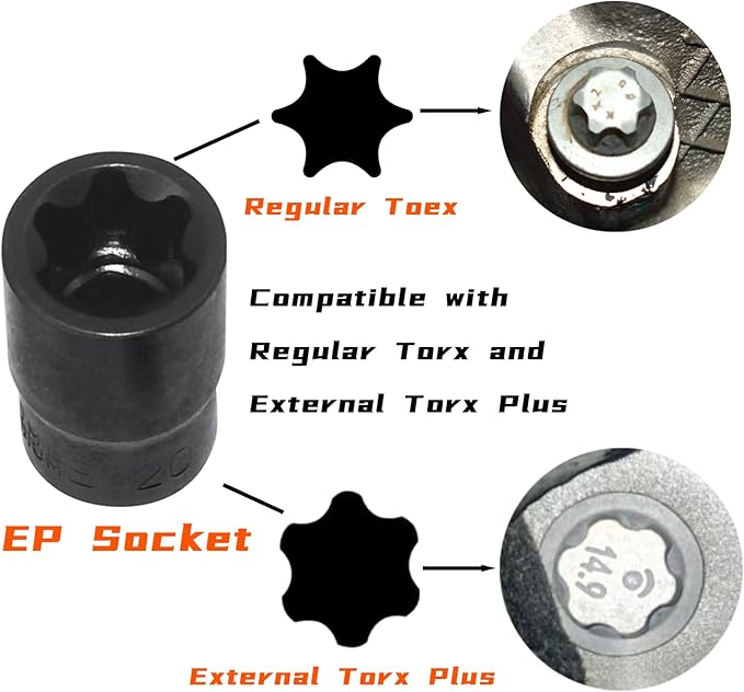 Torx Plus Socket Set, External Torx Plus 6 Point EP Socket EP4 - EP32 19Pcs With 1/2'' 3/8'' 1/4'' Dr, Replacement for E-TORX Socket Set, Works with Most Cars and Tesla