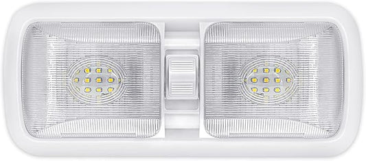 Miady 12V RV Led Interior Lights 750 Lumens, 12 Volt LED Ceiling Double Dome Light with Switch for Car/Trailer/Camper/Boat, Natural White 4000-4500K, 60X2835SMD, Pack of 1