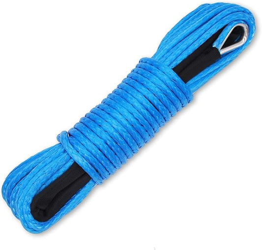 Ucreative 3/16 Inch x 50 Feet Synthetic Winch Line Cable Rope 8,350LBs with Black Protecing Sleeve for ATV UTV (Blue)