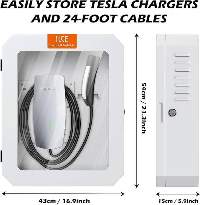 Charger Station Box for Tesla Gen 3 Wall Connector and ChargePoint EV Charger, Cable Organizer Holder Lock Cover Outdoor Rainproof, Snowproof, Dustproof, Theftproof, Home Charging Accessories
