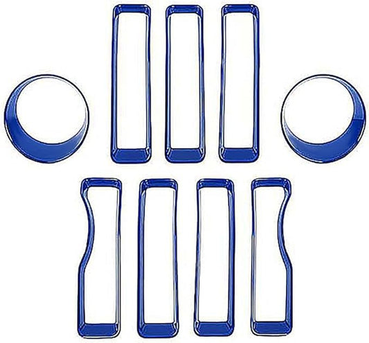 Grille Grill Insert+Headlight Turn Light Cover Compatible with 2018-2023 Jeep Wrangler JL JLU Sport/Sport S Only, Not for Sahara,Rubicon 4xe(Blue)