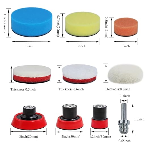 Car Foam Polishing Buffing Kit, Polishing Buffing Pads, Wool Pads, Polishing & Buffing Wheels,for Headlights & Body Foam Wax & Buffer Kits (44)