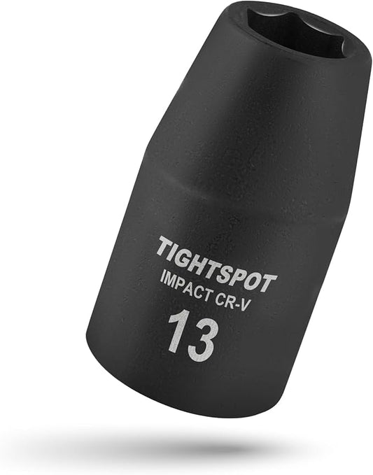 TIGHTSPOT 1/2 Inch Drive - 13mm Shallow Impact Socket with Anti-Rounding 6 Point Design, Heat-Treated CRV Steel, Metric