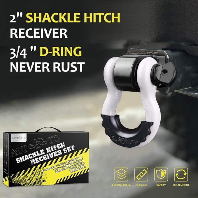 AUTOBOTS Tow Hitch Receiver 2", 45,000 Lbs Break Strength Shackle Hitch Receiver with 5/8" Screw Pin, 3/4 Shackle, Towing Accessories for Vehicle Trailer Recovery Off-Road White&Black