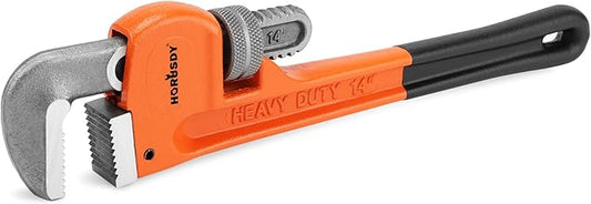HORUSDY 14-Inch Heavy Duty Straight Pipe Wrench, Quick-Adjust Sturdy Plumbers Wrench with Soft Grip Handle, Straight Jaw Plumbing Tool for Pipe, Household Use, Vehicle Repair