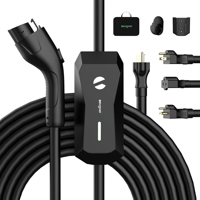 Level 1 EV Charger, 16A 110V 240V Portable EV Charger with 25FT Cable, Home Electric Vehicle Charging Station with NEMA 6-20 Plug NEMA 5-15 Adapter EVSE for All J1772 EVs