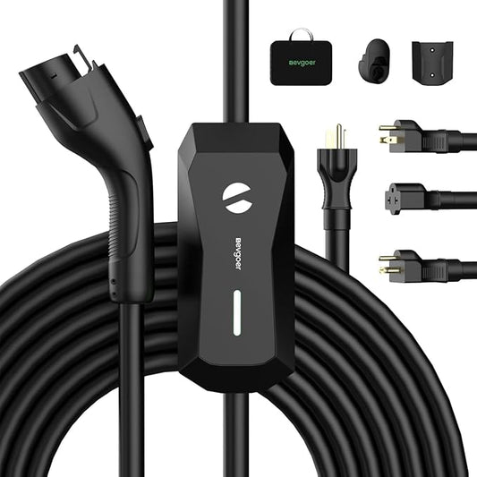 Level 1 EV Charger, 16A 110V 240V Portable EV Charger with 25FT Cable, Home Electric Vehicle Charging Station with NEMA 6-20 Plug NEMA 5-15 Adapter EVSE for All J1772 EVs