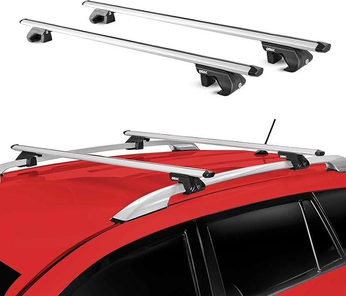 OMAC Roof Rack Cross Bars for Ford Explorer 2002-2005 Lockable 198Lbs Aluminium Silver 2Pcs fits Cargo Carriers Kayak Canoe Bike Snowboard