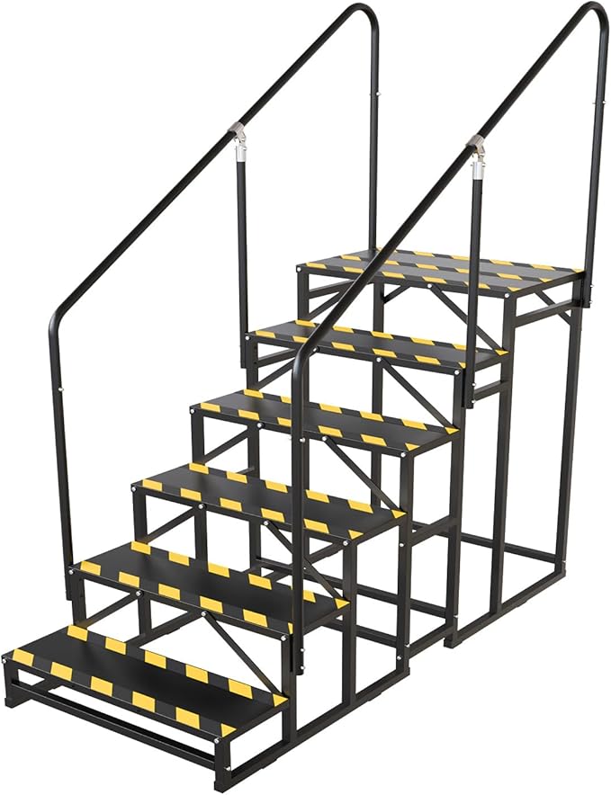 6 Step RV Stairs, Hot Tub Steps, Outdoor Spa Step Ladder with Handrail,Portable Economy 6th Wheel Stair for Travel Trailer, Motor Home, Camper and Porch with Non-Skid Tapes