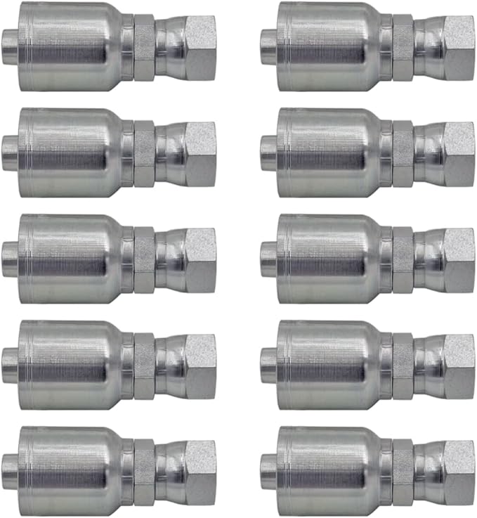 1/2" Hose x 3/8" ORFS Female Swivel Hydraulic Hose Ends Crimp Fitting Compatible with Parker 43-Series | FFX-08-06-43 (10-PACK)