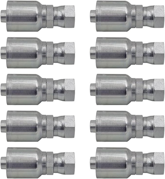 1/4" Hose x 3/8" ORFS Female Swivel Hydraulic Hose Ends Crimp Fitting Compatible with Parker 43-Series | FFX-04-06-43 (10-PACK)