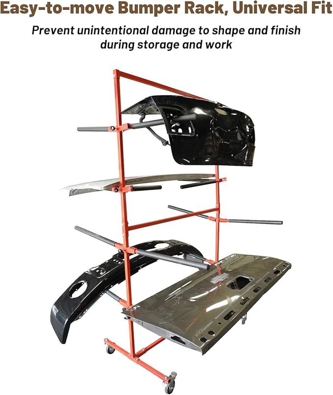 Floor Mobile Bumper Storage Rack, Heavy Duty Utility Double Sided Bumper Storage Dolly with Wheels Space Saving for Automobile Parts Storage