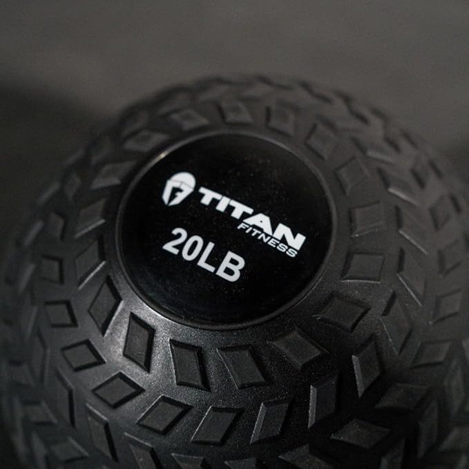 Titan Fitness Rubber Tread Slam Ball, Dead Bounce, Weight Workout - Throw, Catch, Slam, Twist
