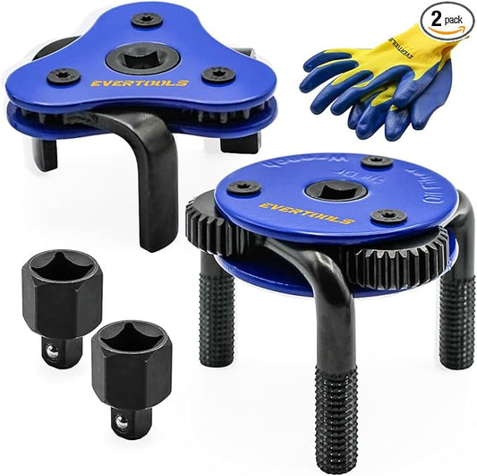 Universal Oil Filter Removal Tool - Adjustable 2-1/2" to 4" & 3" to 5-1/2", Oil Filter Wrench Set with a Pair of Gloves for Cars, Trucks, Tractors, Engines, Conduit & Fittings
