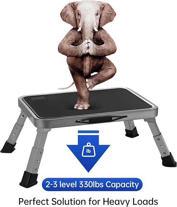 RV Step Stool Foldable Adjustable Height Sturdy Metal Stable Step Ladder with a Non-Slip Platform Camper Step Stool with Non-Slip Rubber Feet, Easy to Carry (3-Level)