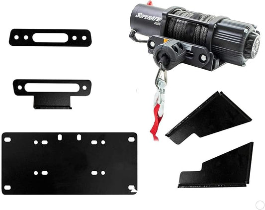 SuperATV 4500 lb Black Ops Winch with Heavy Duty Winch Mounting Plate for 2015+ Kawasaki Mule Pro FXT / 2016+ DX/DXT/FX/FXT Ranch Edition | 2018+ FXR | Complete Winch & Winch Mount Kit