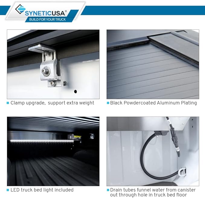 Syneticusa ER Power Retract Hard Tonneau Cover with Crossbars Fits 2016-2026 Tacoma 5' Bed Off Road Retractable