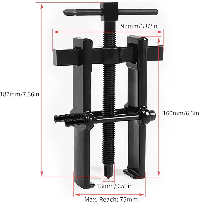 Beam 2 Jaw Puller 3" Universal Bearing Gear Pullers with 187mm T-Shaped Screw,High Carbon Steel Pullers,Adjuestable Pulley Removal Tool for Bearings/Flywheels/Pulleys Remove