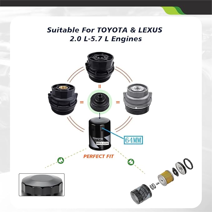 64mm Oil Filter Wrench, Drain Hose, Magnetic Oil Drain Plug,Engine Oil Funnel,Oil filter & Rubber glove for Toyota, Lexus and Scion 2.0-5.7L Engine Cartridge Style Oil Change Tools Kit