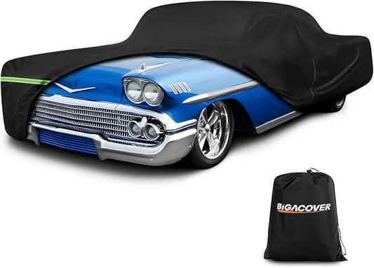 Waterproof Car Covers for Chevy Impala 2-Door/Bel Air/Biscayne 2/Sedan/Coupe 1958-1970,420D Oxford Cloth Sun Heat Protection Outdoor Covers Windproof Heavy Duty All Weather