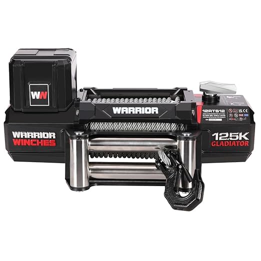 Warrior Winches Gladiator 12500lbs Winch 12v Electric Winch with Steel Rope with Wired/Wireless Remote and Powerful Motor, IP68 Waterproof Electric Winch, for Offroad, Jeeps, SUVs, 4x4, Truck Winch