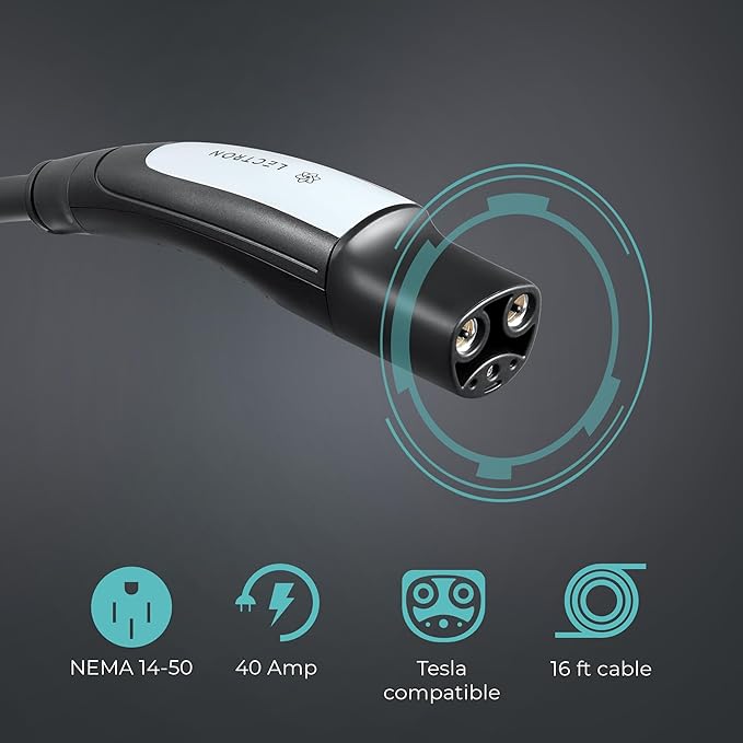 Lectron Level 2 Tesla Charger (WiFi Version) - 240V, 40 Amp, NEMA 14-50 Plug, 16 ft Extension Cord - Portable Electric Car Charger for Tesla - Compatible with All Tesla Models 3/Y/S/X