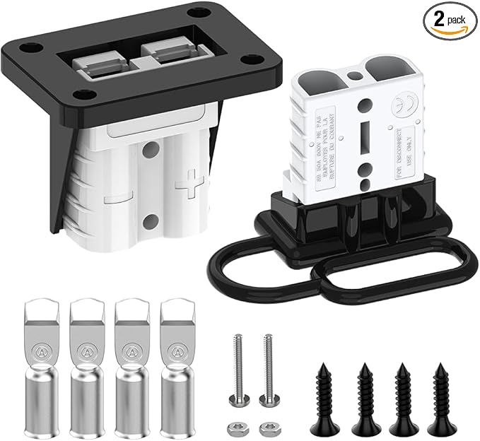 Anderson Connector, 50AMP 6-12 Gauge Battery Quick Connect/Disconnect Connector Kit 600V with Mounting Bracket Waterproof Cap for RV Truck Winch(2 Pack) Gray