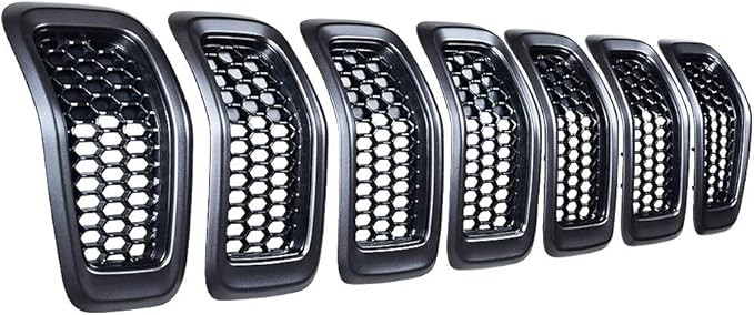 Astra Depot 7pcs Matte Black Mesh Honeycomb with Retro Gray Dark Ring Front Grille Grill Inserts Covers Compatible with 2014-2018 Jeep Cherokee