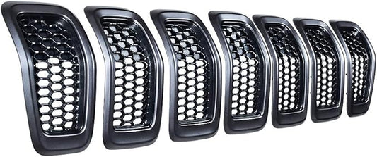 Astra Depot 7pcs Matte Black Mesh Honeycomb with Retro Gray Dark Ring Front Grille Grill Inserts Covers Compatible with 2014-2018 Jeep Cherokee