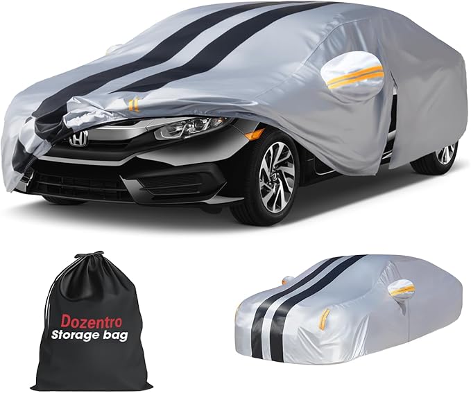 10 Layers Sedan Car Cover Custom Fit for Honda Civic(1973-2025), 100% Waterproof All Weather for Automobiles, Gift with Towel, Heavy Duty Car Covers for Rain Sun UV Protection with Door Zipper.