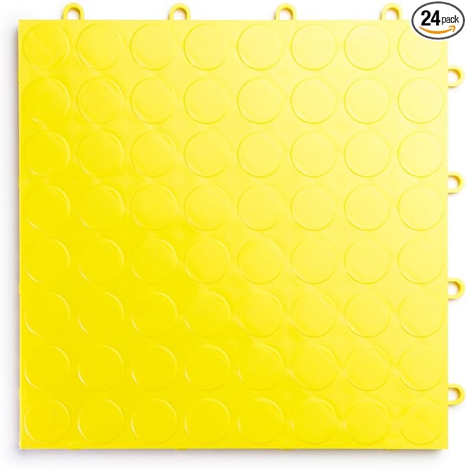 RaceDeck CircleTrac, Durable Interlocking Modular Garage Flooring Tile (24 Pack), Yellow