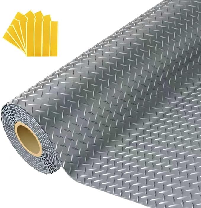 7.5x25 FT Garage Floor Mat, 2.8mm Thickened Flooring Roll for Under Car with 20Pcs Tapes, 188SQFT Diamond Plate Non-Slip Floor Protector Mat for Garage, Warehouse, Gyms, Trailer(Grey)