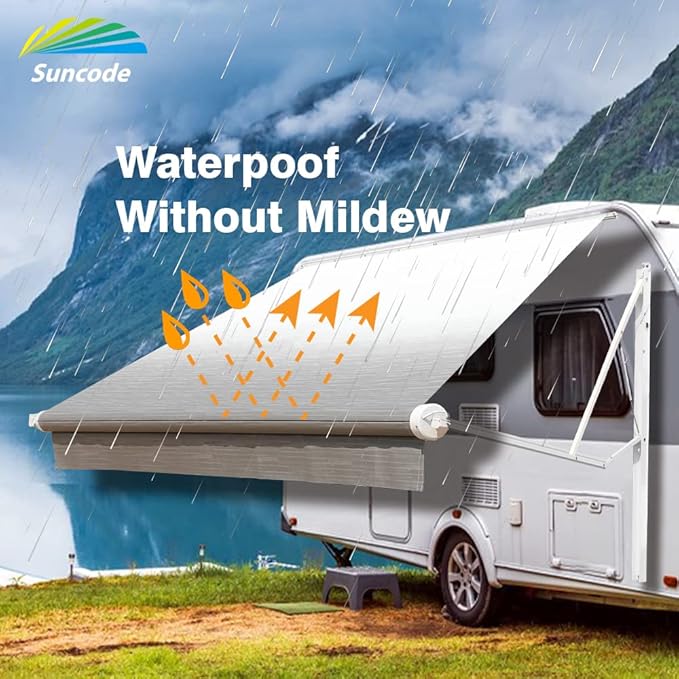 Suncode RV Awning Fabric Replacement Waterpoof Universal Outdoors Canopy for Camper,Trailer,and Motorhome Awning Replacement Premium Grade Vinyl RV Canopy Replacement 18'(Fabric 17'2") Sliver Fade