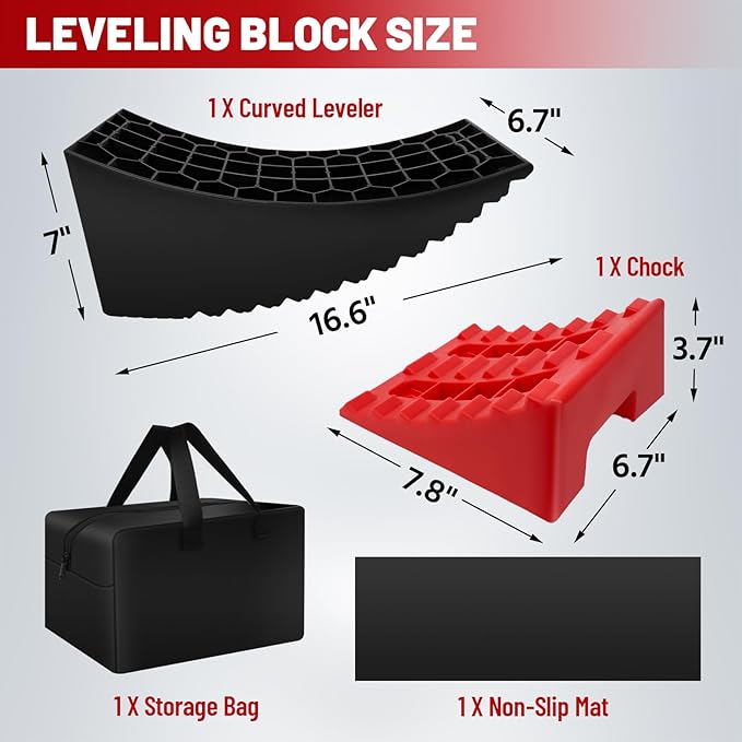 Car Tire Change Ramp 6.3" Tire Lift, 1 Pc Travel Trailer Tire Change Ramp, Curved Leveling Block with Chock & Anti-Slip Mat, Fits Dual Axle Travel Trailer RV Camper, Lift Up to 6.3", 35000 GVW