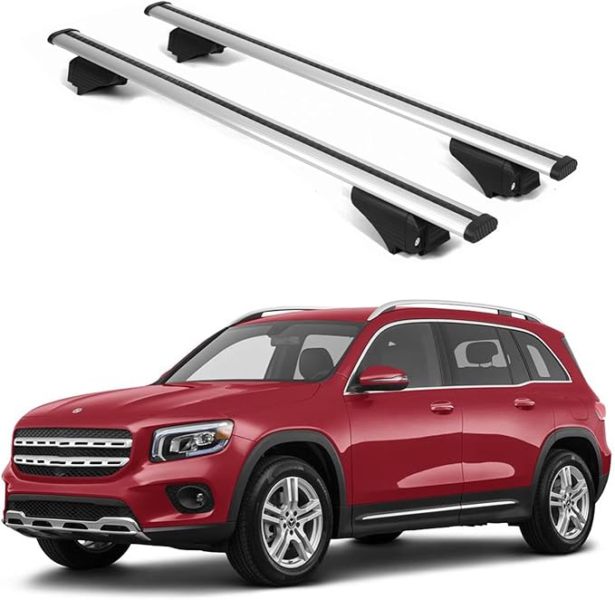 ERKUL Roof Rack Cross Bars for Mercedes Benz GLB 2020-2026 | Aluminum Crossbars with Anti Theft Lock for Rooftop | Compatible with Raised Rails - Silver