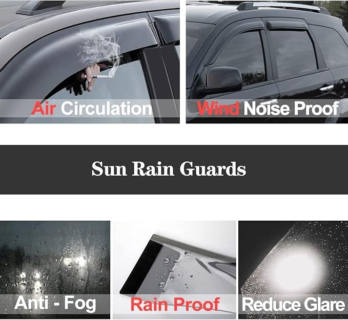 4pcs Original Shatterproof Rainproof Side Window Wind Deflectors for Dodge 2007-2012 Nitro,Tape-on Rain Guards Sets,Nice Looking Window Visors for Cars,Vent Deflector 94307