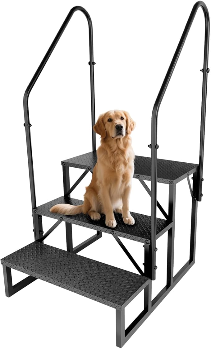 RV Steps with Handrails, 3 Step RV Stairs 660 lbs Load Capacity, Step Ladder with Anti-Slip Panel, Mobile Home Stairs for Travel Trailers