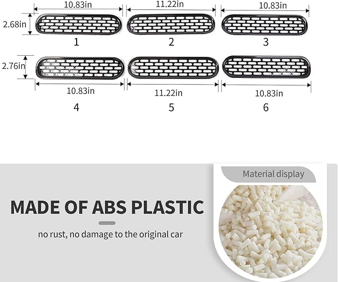 Jimen Compatible with Ford Bronco 2021-2023, 6PCS Front Grille Inserts Mesh Grill Cover Exterior Trim Accessories (Carbon Fiber)