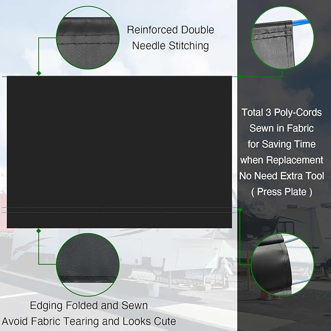 Leaveshade RV Awning Fabric Replacement Camper Trailer Awning Fabric Super Heavy Vinyl Coated Polyester 10'3''(Fit for 11' Awning)-Solid Black