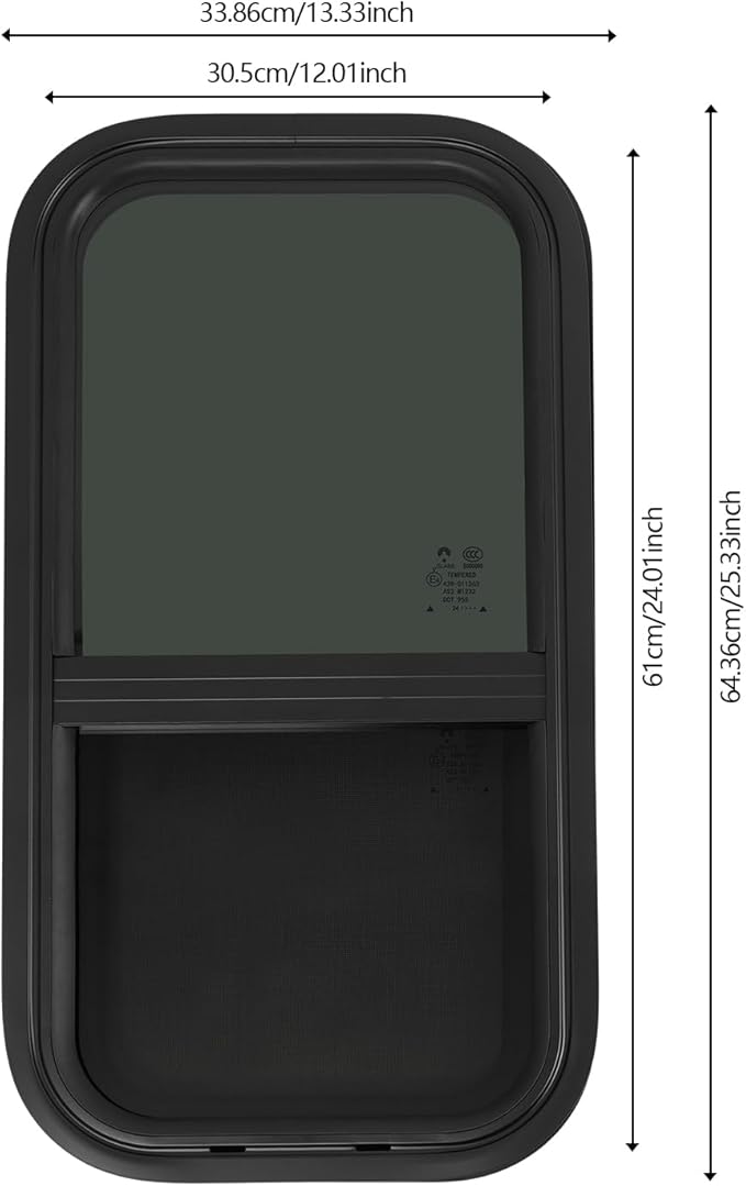 RV Window Teardrop Style 2Pack, 12" X 24" Universal RV Window Vertical Slide With 2 Trim Ring, Vertical Sliding Glass Window with Screen Window for Cargo, Horse Trailer (12" X 24" （2 pack）)