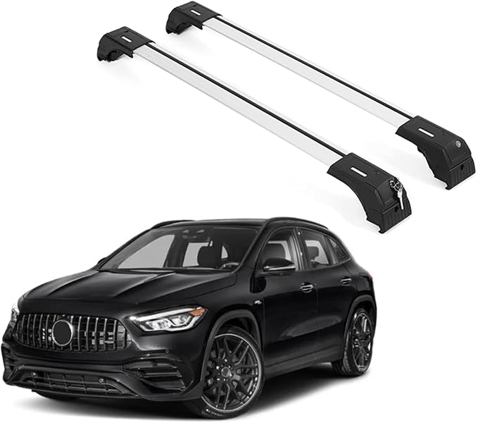 ERKUL Roof Rack Cross Bars for Mercedes Benz GLA 2021-2026 | Aluminum Crossbars with Anti Theft Lock for Rooftop with Flush Rails | Not Compatible with Sunroof - Silver