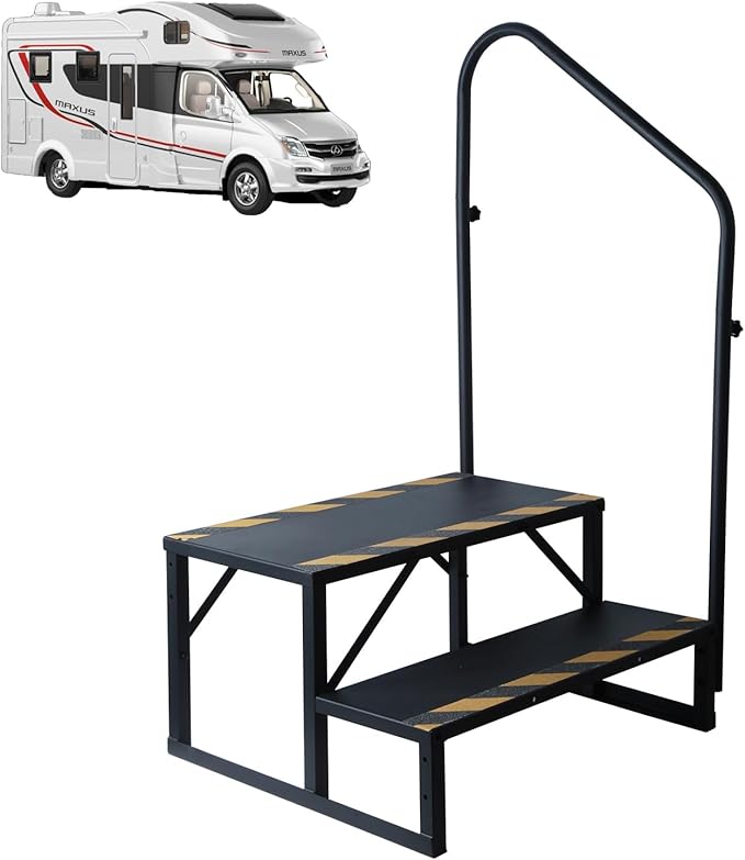 2 Step RV Steps with Handrails Ladder,Steps for Home,400 LBS Hot Tub Outdoor Steps,RV Stairs,Camper Steps Portable Stairs for Mobile Home