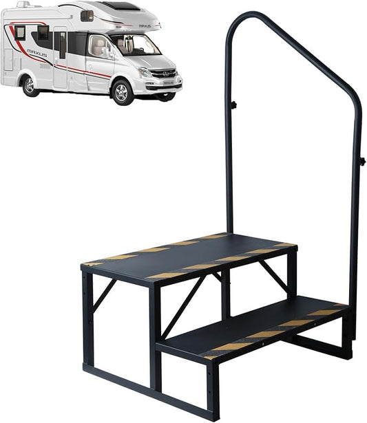 2 Step RV Steps with Handrails Ladder,Steps for Home,400 LBS Hot Tub Outdoor Steps,RV Stairs,Camper Steps Portable Stairs for Mobile Home