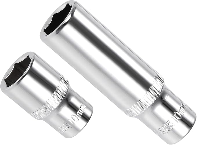 6-Point Socket, 1/4" Drive 10mm Deep, Polished Chromed CR-V Metric Deep and Shallow Impact Socket - (Applications: for Ratchet Torque Electric Wrenches Car Repair), 2-Pieces